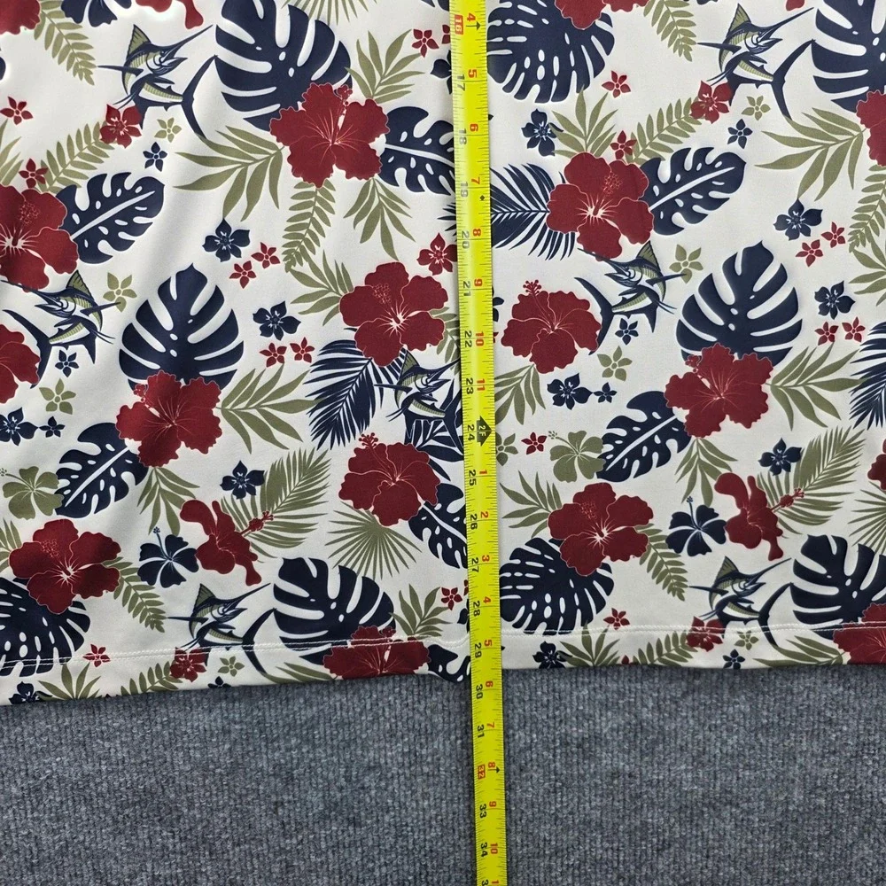 Caddy Cart Mens XL Tropical‎ Marlin Floral Performance Golf Polo Shirt Cream Red